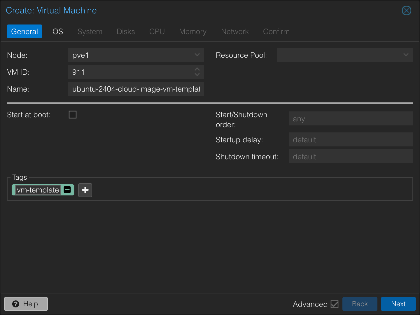 Proxmox create VM