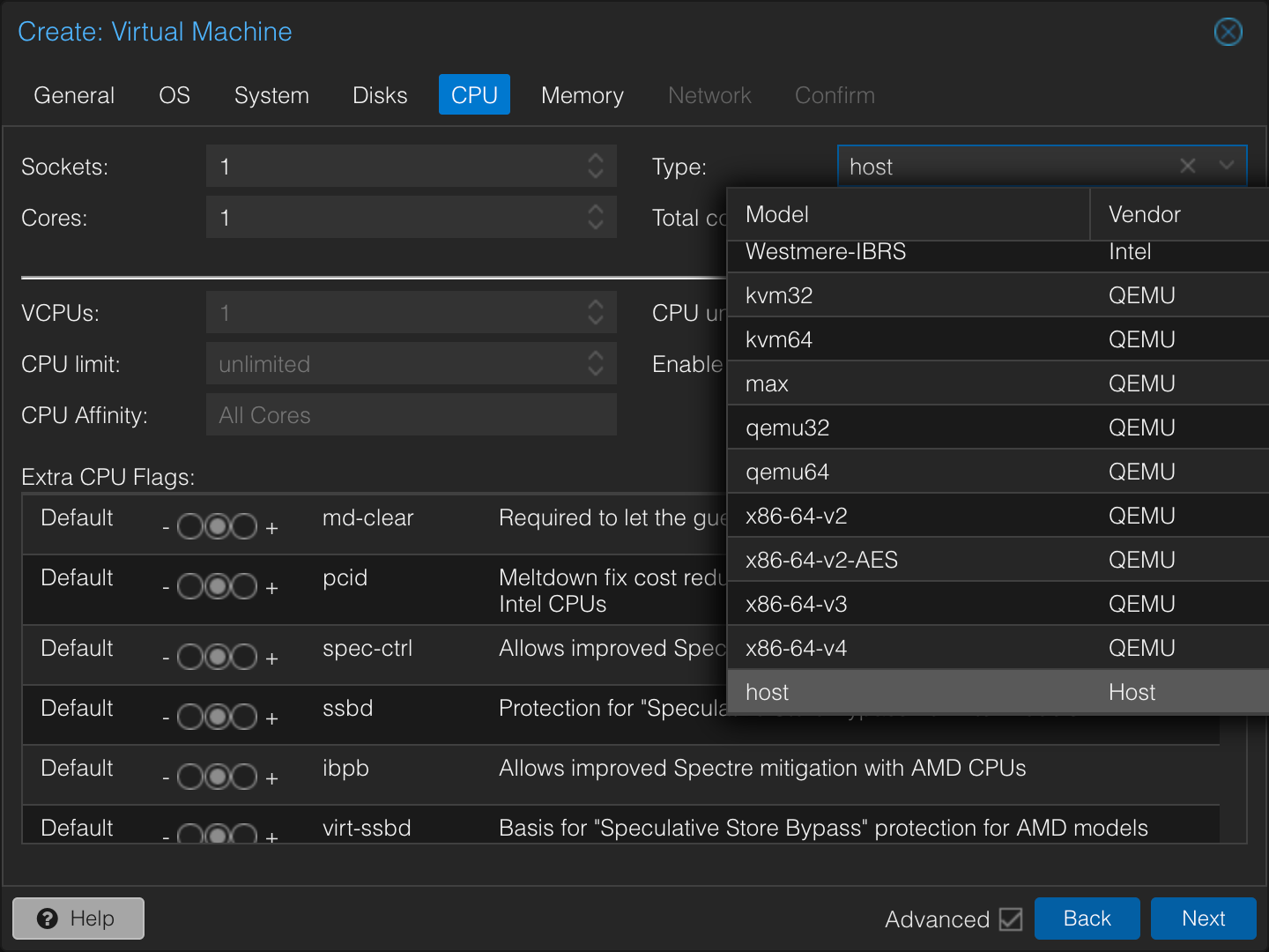 Proxmox host CPU type