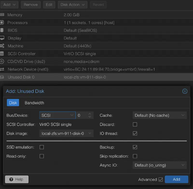 Proxmox unused disk